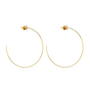 Brinco Dourado Grande de Argola com Detalhe de Flor em Strass